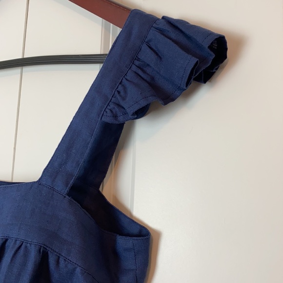 Square Neck Linen Cropped Ruffle Detail Sleeveless Navy Top Size XS - Picture 4 of 6